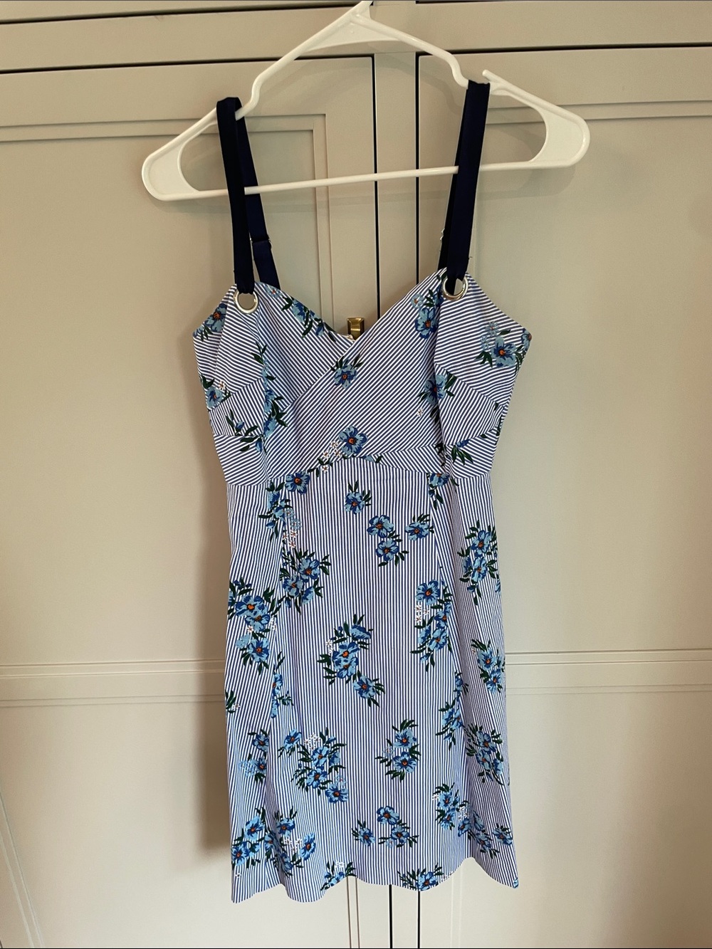Guess Adorable Blue and Navy Striped Floral Mini Dress-like new condition